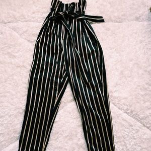 High Waisted Striped Paper Bag Trousers